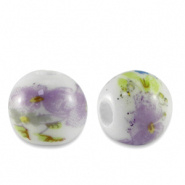Keramiek kralen wit paars lila 6 mm