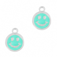 Bedel smiley blauw turquoise zilver 15x12 mm DQ