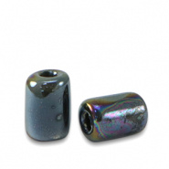 Keramiek kralen zwart nacre 7x5 mm tube Grieks DQ