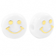 Acryl kraal smiley wit goud 7 mm