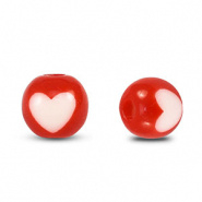 Acryl kraal rond hart rood wit