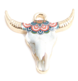 Bedel buffalo / buffelkop oranje blauw wit groen goud