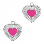 Bedel hart roze fuchsia zilver RVS