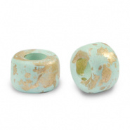Keramiek kralen blauw turquoise licht gold spot 9x5 mm Grieks DQ