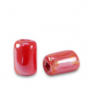 Keramiek kralen rood bonfire 7x5 mm tube Grieks DQ
