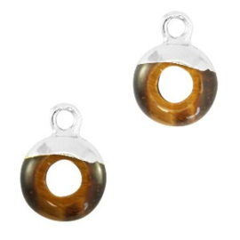 Natuursteen hanger Tiger Eye cirkel zilver