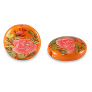 Glaskraal oranje roze bloem 14 mm 2 stuks