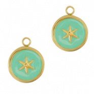 Bedel ster blauw turquoise goud RVS