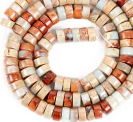 Natuursteen kraal Turquoise marble rood mixed disc 4 mm 20 stuks
