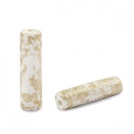 Keramiek kralen wit gold spotted 20x5 mm tube Grieks DQ