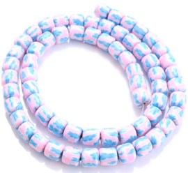 Polymeer kraal fimo snoertje tube roze blauw