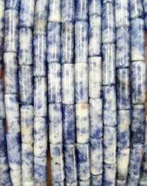 Natuursteen kraal blauw wit mixed tube