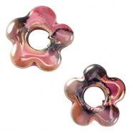 Keramiek kralen roze zwart bloem 21-23 mm