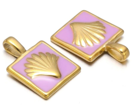 Bedel schelp paars lila vierkant goud RVS
