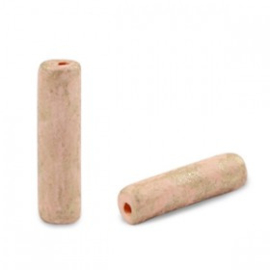 Keramiek kralen roze zalm gold spotted 20x5 mm tube Grieks DQ