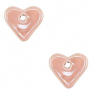 Keramiek kralen roze peach hart 22x24 mm