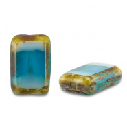 Czech kralen blauw turquoise transparant rechthoek 12x8 mm