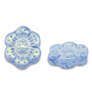 Czech kralen bloem blauw transparant AB-coating