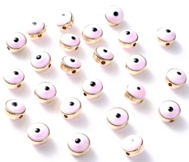 Evil eye kralen roze licht 5x7 mm goud 5 stuks