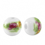 Keramiek kralen wit roze groen 6 mm