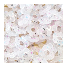 Acryl kraal bloem paars glitter licht 15 mm 4 stuks