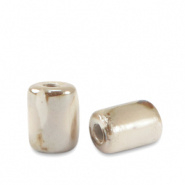 Keramiek kralen bruin beige 7x5 mm tube Grieks DQ