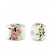 Keramiek kralen wit roze heather 8x5 mm