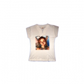 Dames shirt, 210 gram, V nek en kapmouw