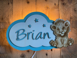 Houten Nachtlampje – Wolk met Naam en Dierfiguur