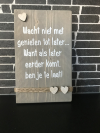 Wandbord Wacht niet met genieten...