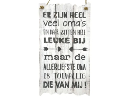 Houten tekstbord  De allerliefste oma 55x30 cm antique white