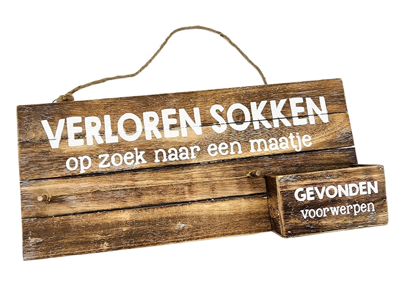 Tekstbord Verloren sokken opzoek naar een maatje 55x24 cm