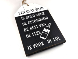 Dienblad/label 30x19cm een glas wijn black wash