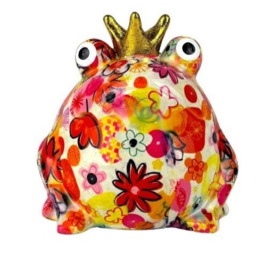 Pomme Pidou spaarpot Kikker Freddy Creme met bloemenprint 13 x 12 x 14 cm