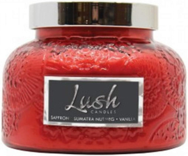Saffron Sumatra Nutmeg Vanilla  Cheerful Candle Large Geurkaars  20 Oz Lush Rood