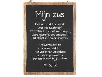 Houten tekstbord  Mijn zus (30x22 cm)