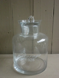 Decoratieve glazen pot tekst  storage 1928