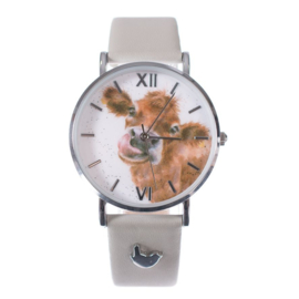 Wrendale Designs Horloge met leren band 'Moooo' (koe)