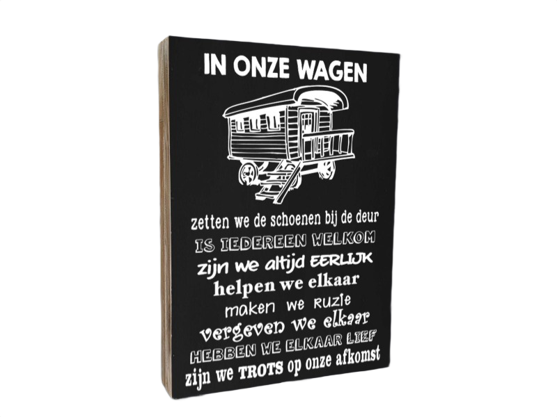 Tekstblok "In onze wagen" 25x18cm zwart -wit