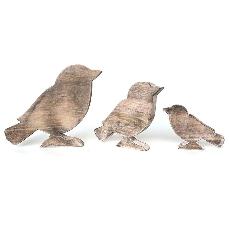 Set van 3 houten vogels  naturel hout