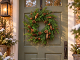 Real Touch krans Dennenappel Juniperus bell groen-60x60 cm