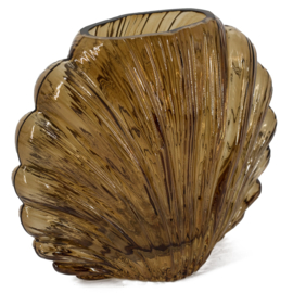 🌾 Glazen Vaas Schelp – Bruin, Oranje  (20 x 10 x 17 cm)
