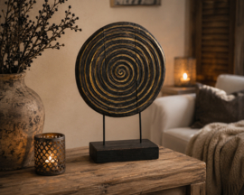 Ornament schijf spiraal op voet 43x29,5cm  Zwart Goud