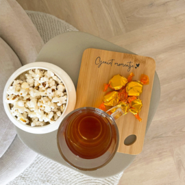 Serveerplank met tekst "Geniet Momentje"