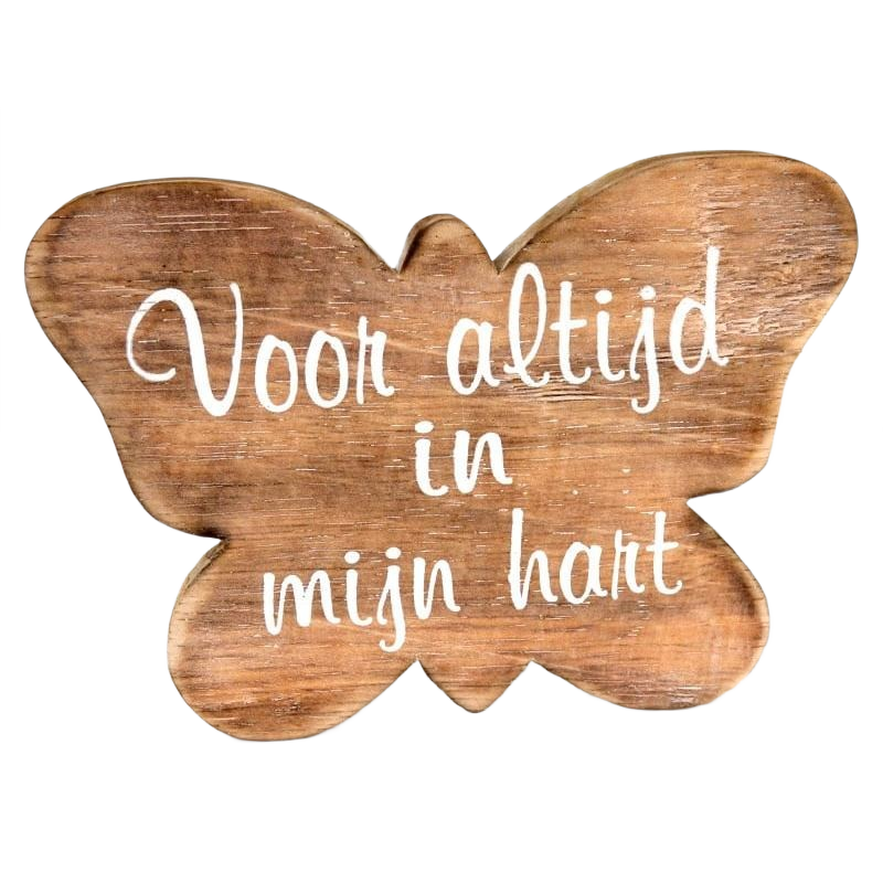 🦋 Houten vlinder met tekst – Voor altijd in mijn hart