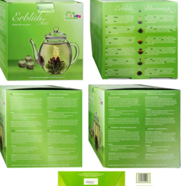 Theebloemen cadeauset groene thee met fruitsmaken en glazen theepot 500 ml