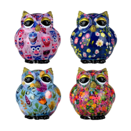 Pomme Pidou Spaarpot Uil Olijf Kleurrijke Bloemenprint (13x12x13cm – Keramiek)