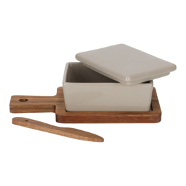 Botervloot met acaciahout plank en mesje - 20 x 10,5 x 7,5 cm JENS Living