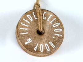 Label Hanger  hout  Geloof, Hoop & Liefde