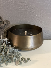Outdoor candle in pot brass Antique black wax Ø 21 x 12 cm MD Collectie